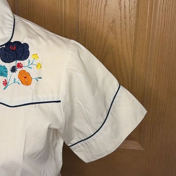 Vintage 70’s Queens Way To Fashion Short Sleeve Embroidered Pearl Snap Size 12 - Picture 3 of 7